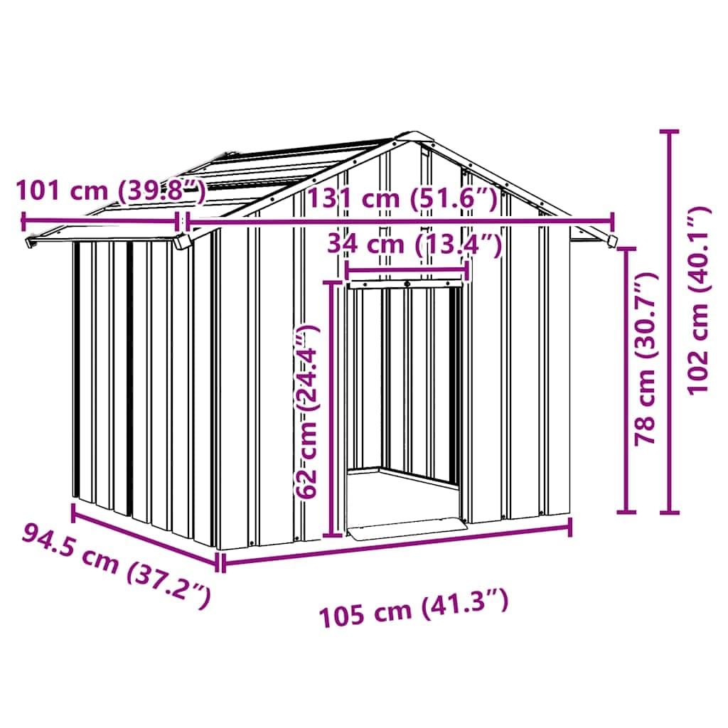 Verzinkte Hundehütte mit Dach 131 cm