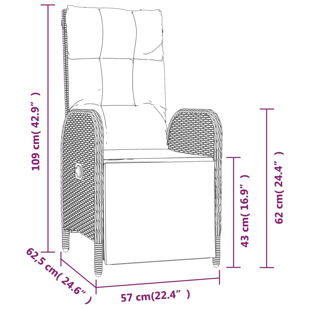 Set di 2 sedie relax da giardino in polirattan con tavolino