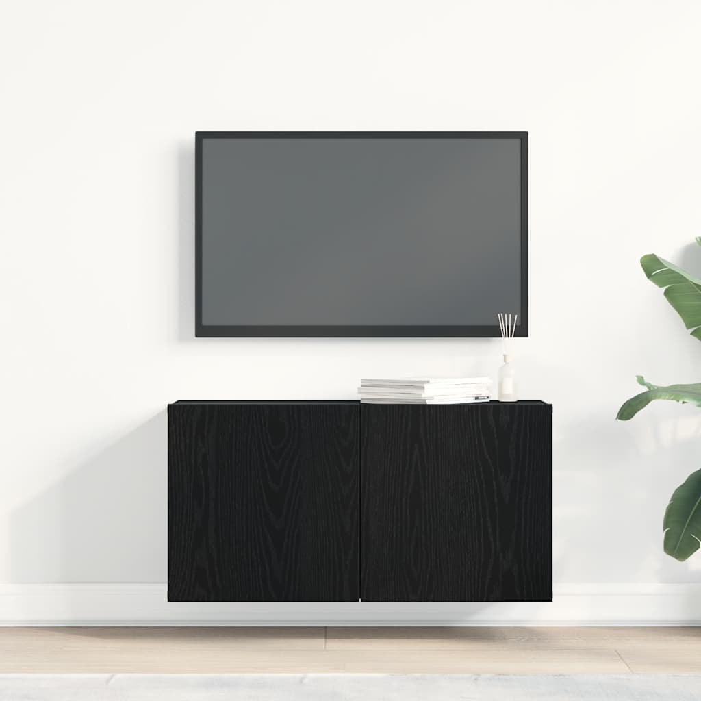 TV-Schrank, Schwarz-Eiche, 80 x Holzverbundstoff