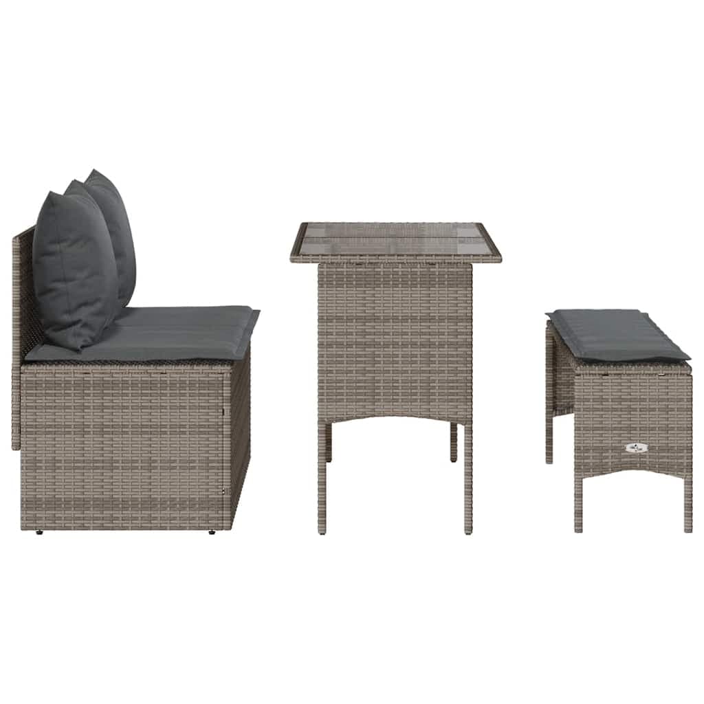 3-teiliges Garten-Essset aus Polyrattan mit Polstern