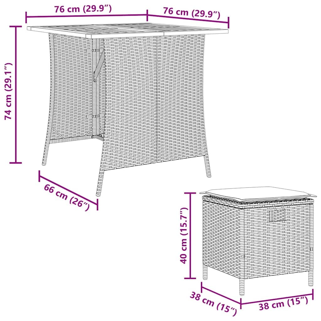 5-teiliges Garten-Essset Polyrattan mit Polstern