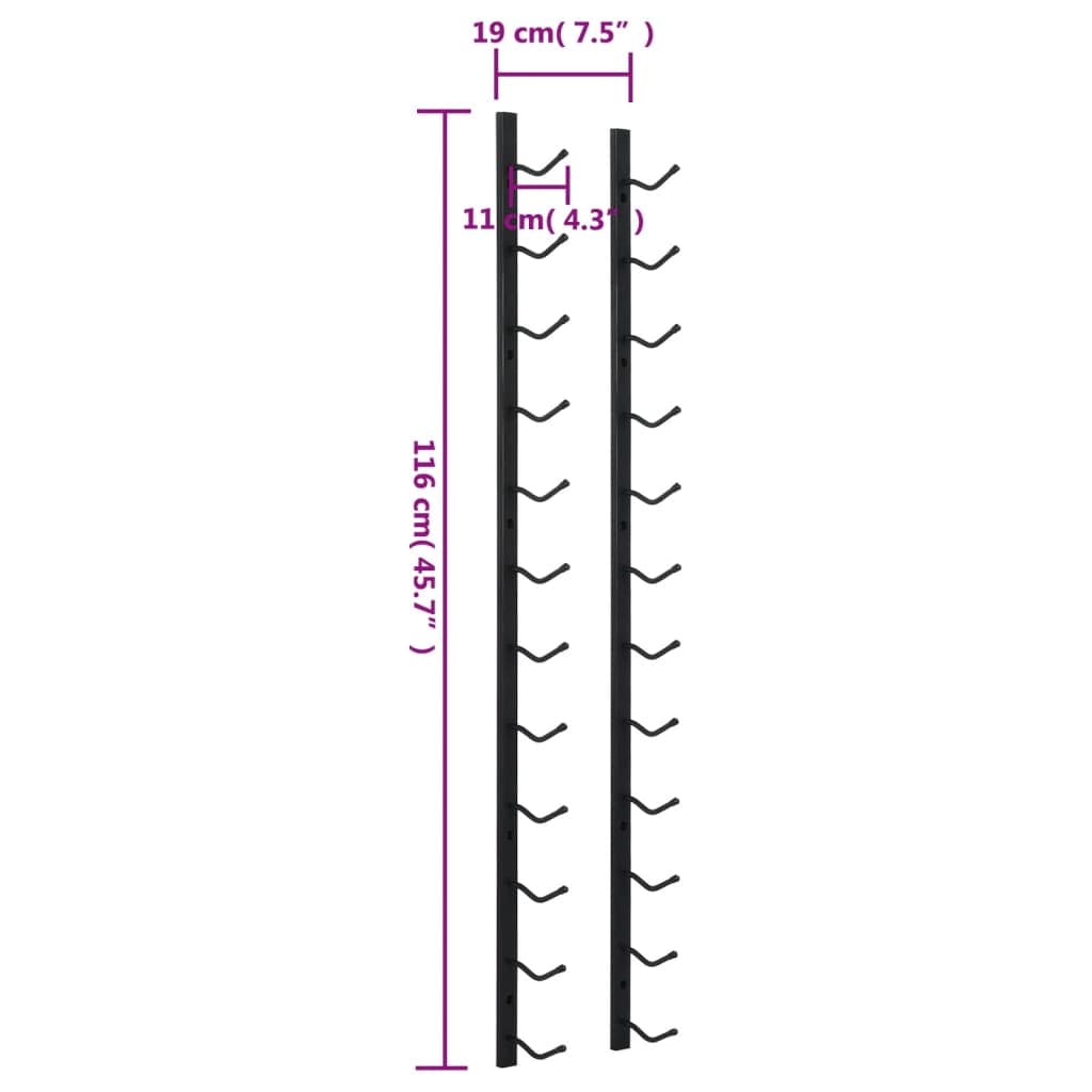 Wall-mounted wine rack for 12 bottles in iron