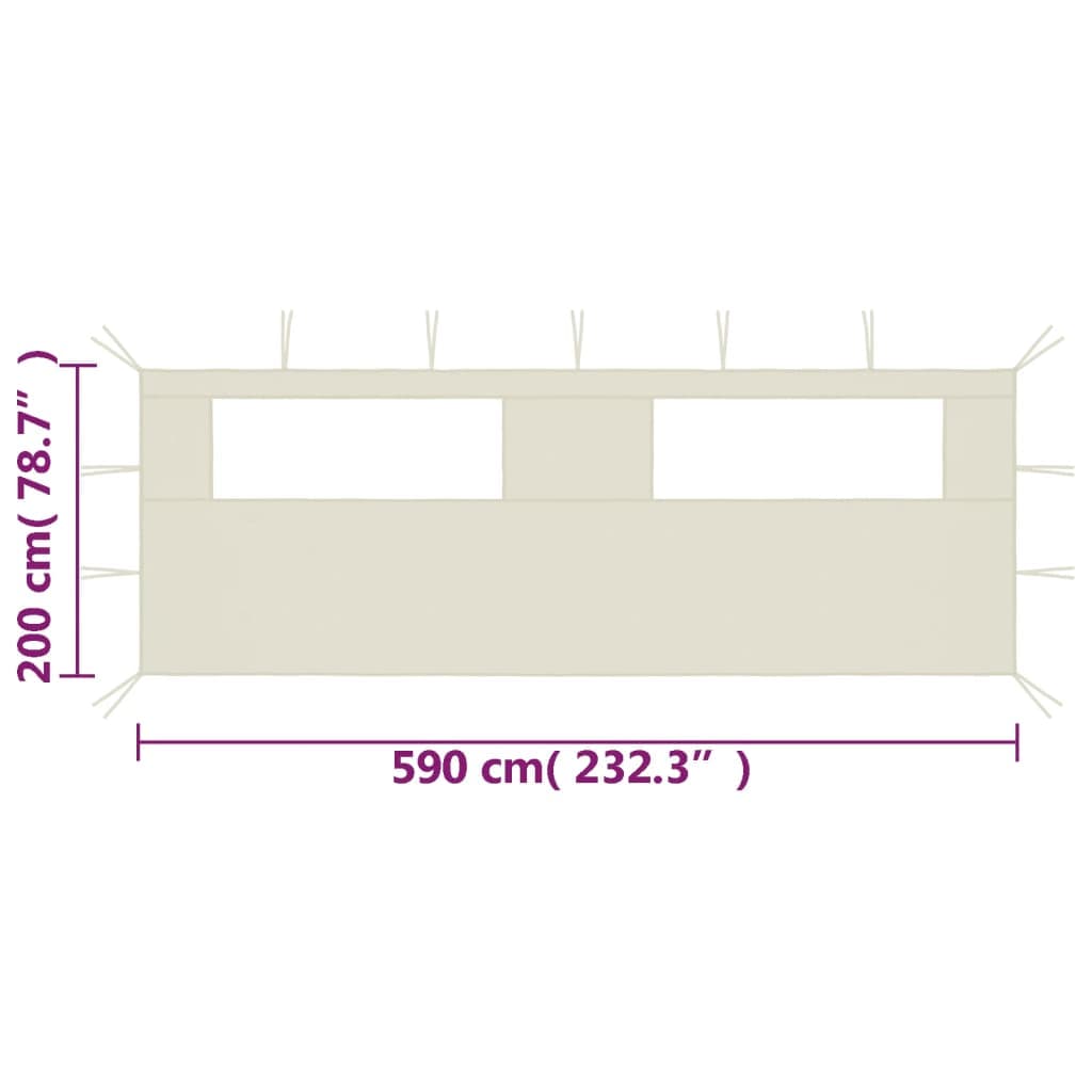 Parete laterale per gazebo con finestre 6x2 m crema