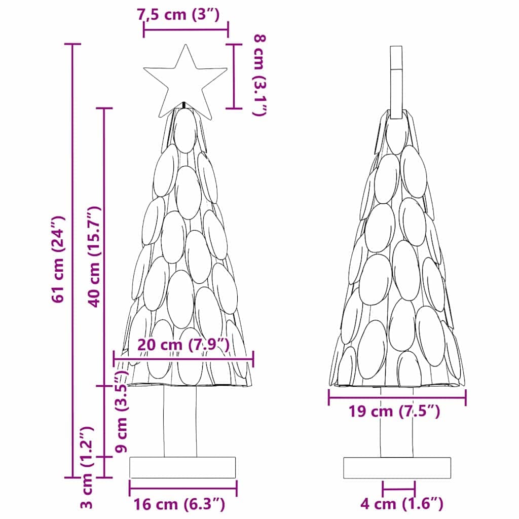 Sapin de Noël avec pied, 60 cm, bois de teck massif