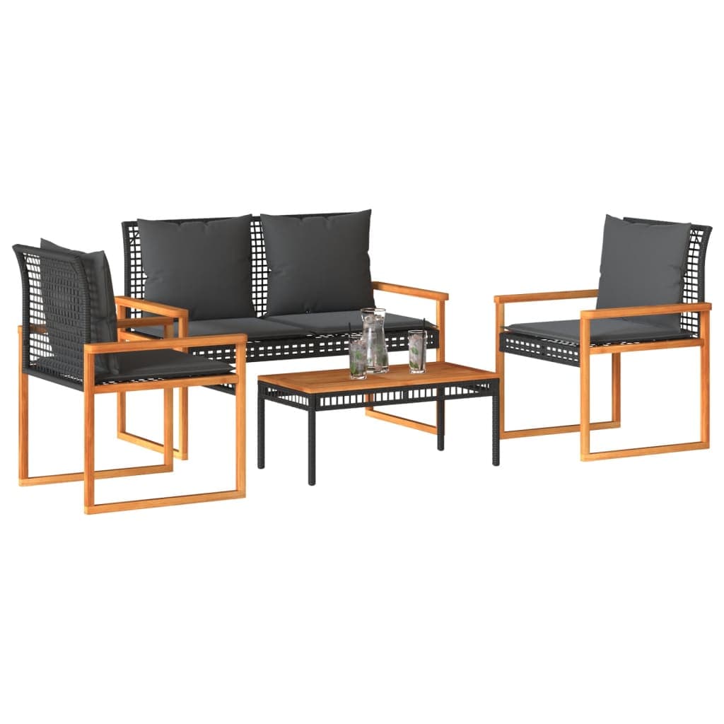 4-teiliges Garten-Lounge-Set Polyrattan mit Polstern