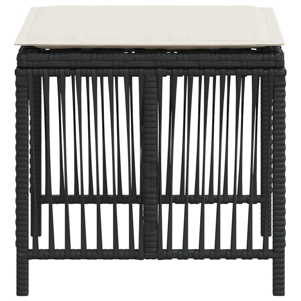 Set di 4 sgabelli da giardino in poli-rattan con cuscini