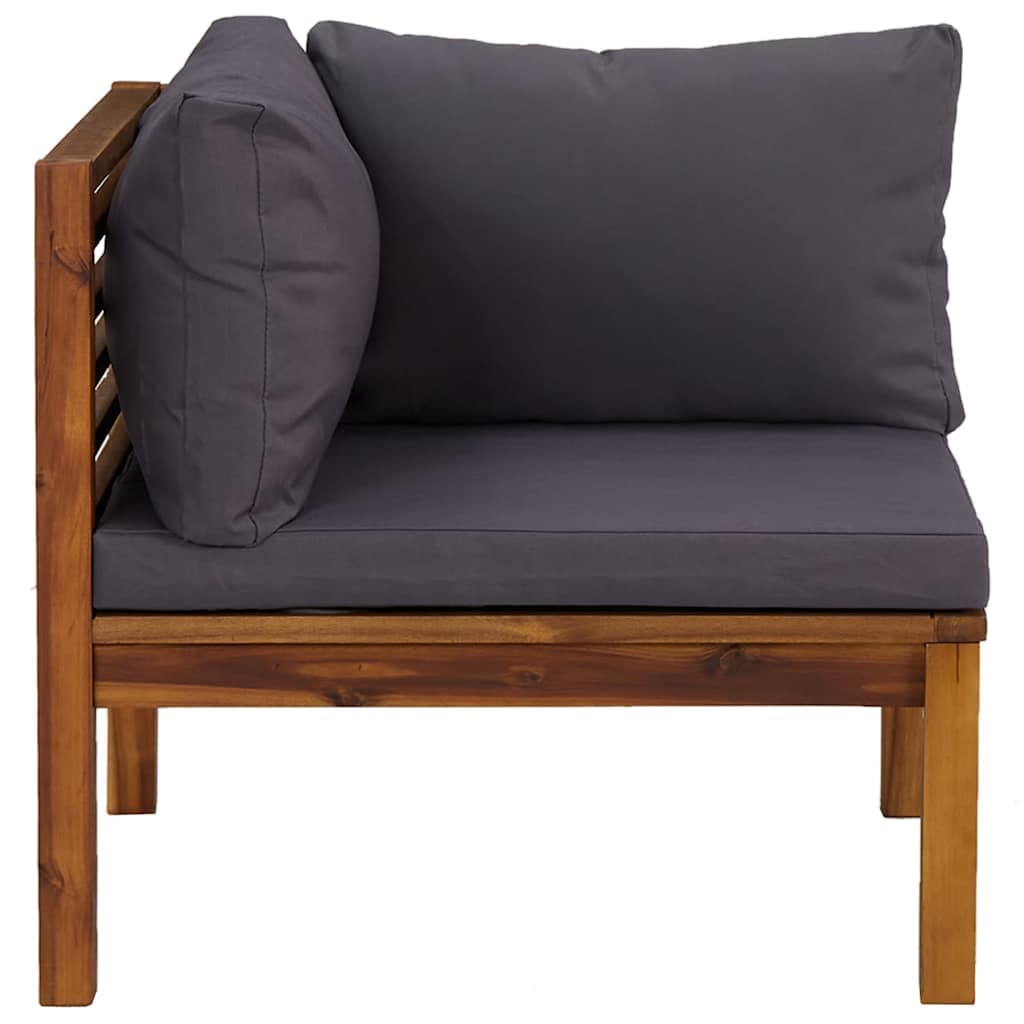 Eck-Sofas 2er-Set mit dunkelgrauen Polstern aus Massivholz