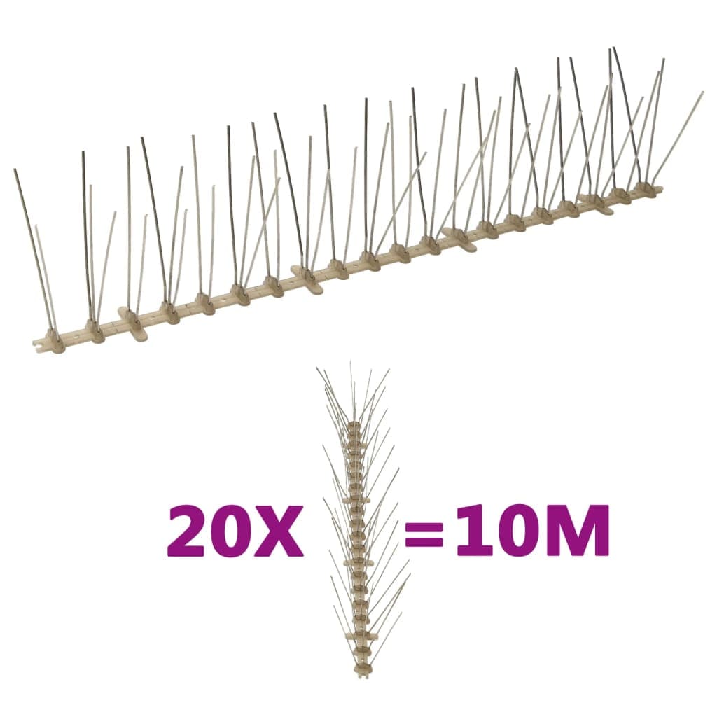Set di 20 punte dissuasori per uccelli, 10 m, 5 file