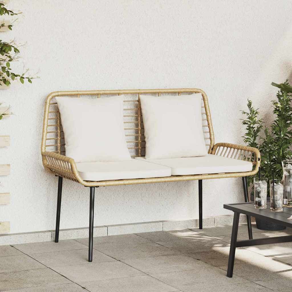 Gartenbank aus Creme Poly-Rattan, wetterfest