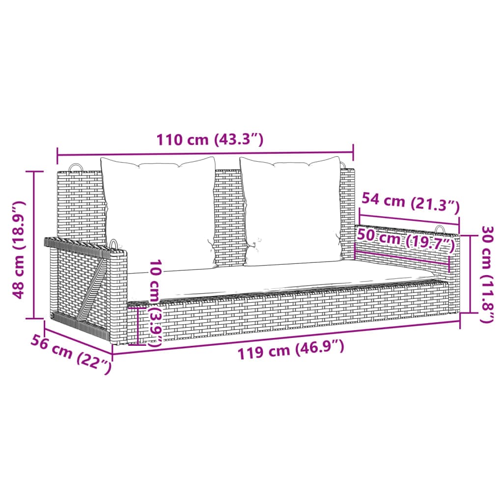 Hängesitzbank Poly Rattan mit Polstern