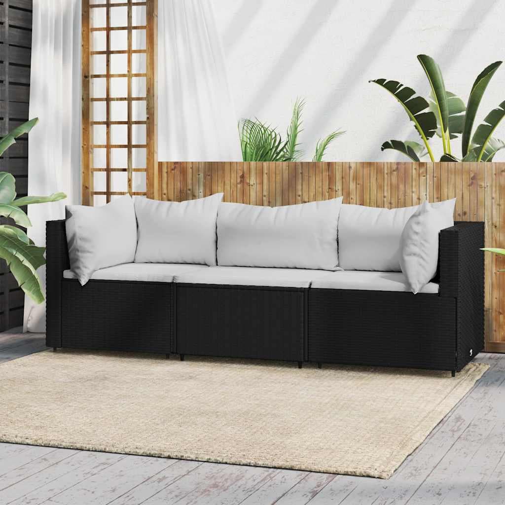 3-teiliges Garten-Lounge-Set mit Polster, Polyrattan