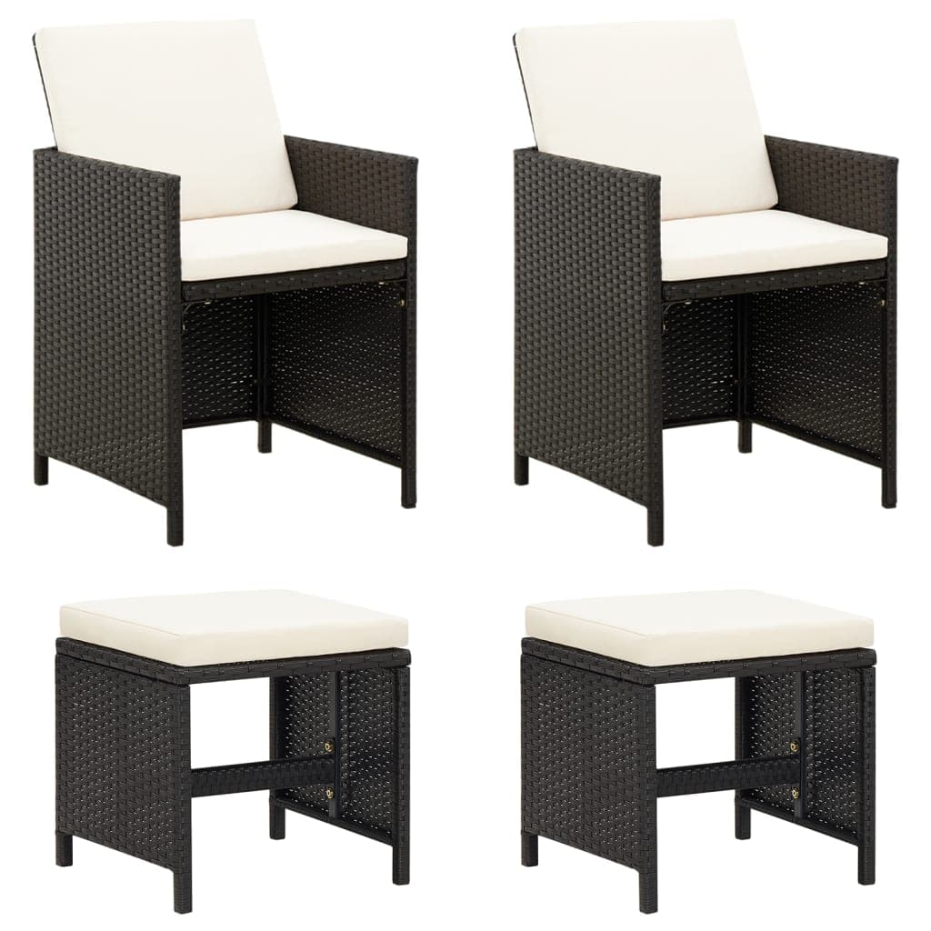 4-teiliges Gartenstuhl- und Hocker-Set aus Polyrattan