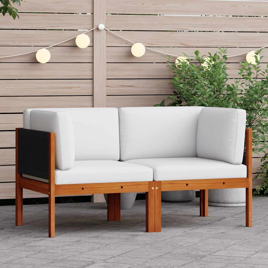 2-teilige Garteneckcouch mit Polstern, Akazie und Seil