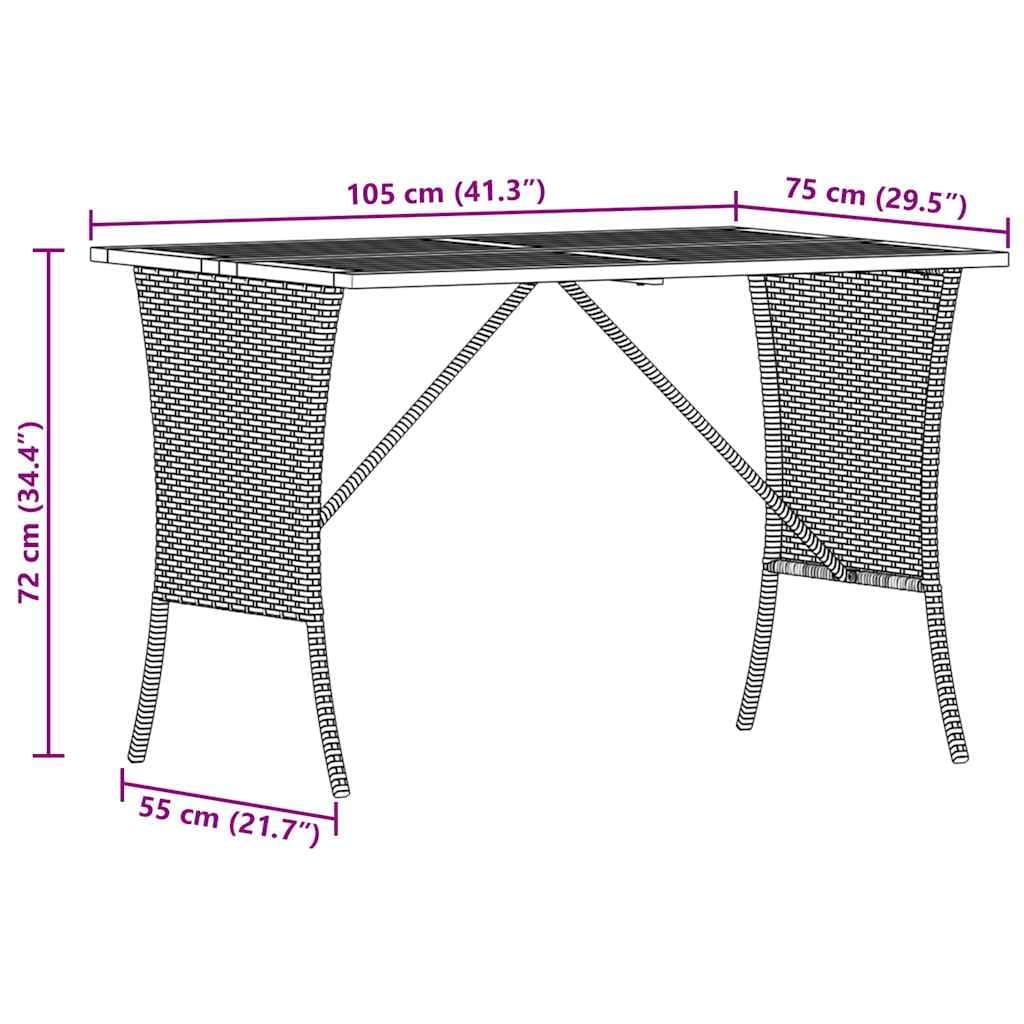 Mesa de jardín tablero acacia estructura polirratán