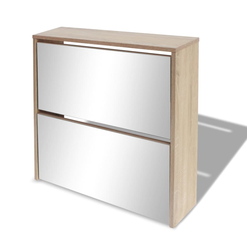 Schuhschrank mit Spiegel und zwei Fächern Eiche
