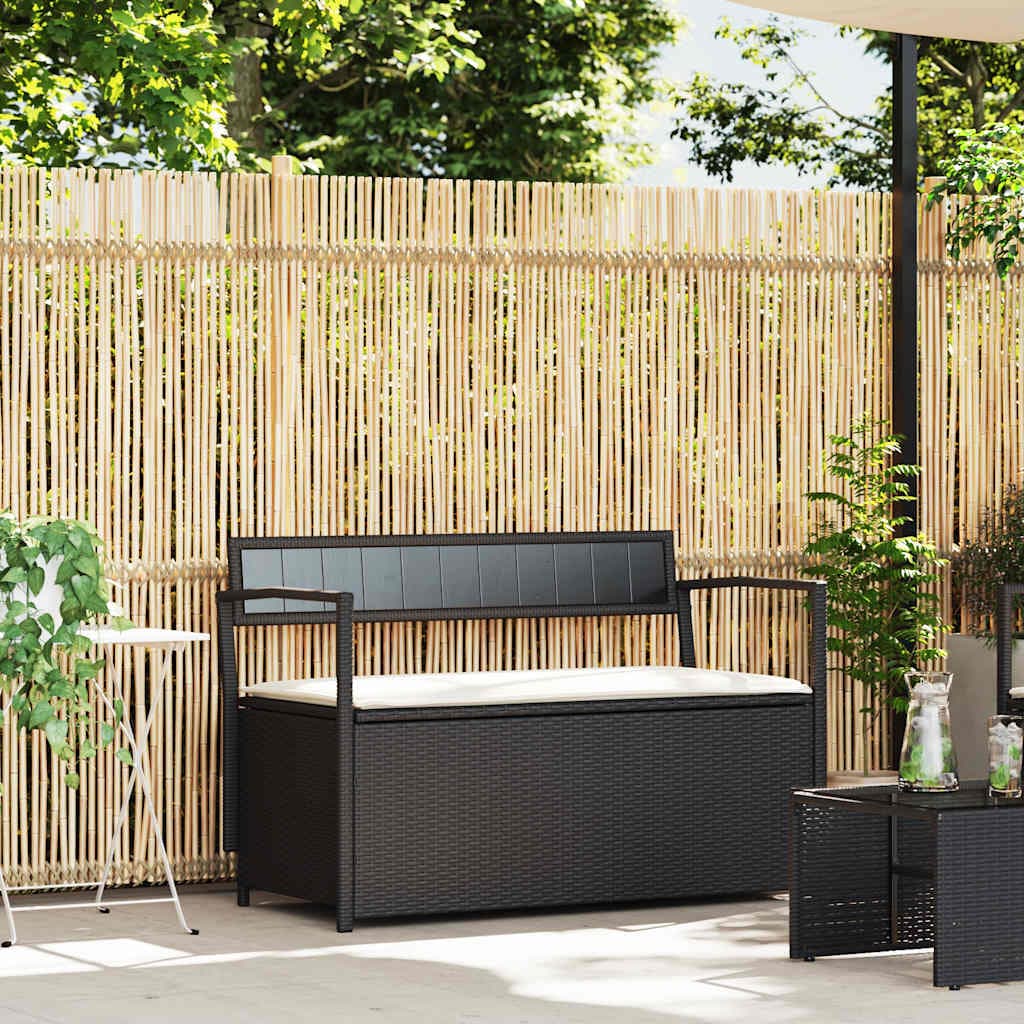 Panchina da giardino con contenitore e cuscini, polirattan