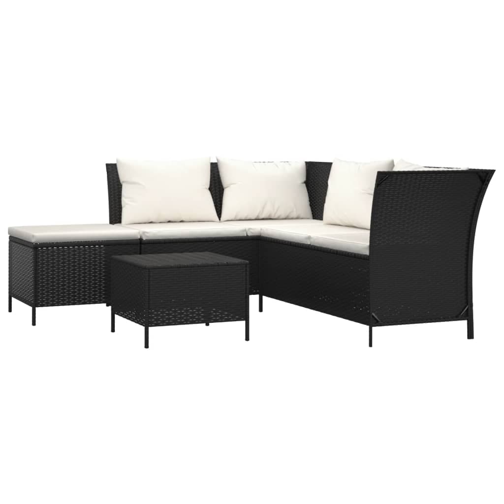 4-teiliges Garten-Lounge-Set aus Polyrattan mit Polstern