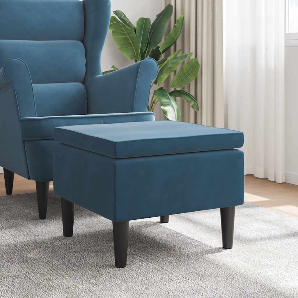 Hocker mit Holzbeinen und Samtbezug