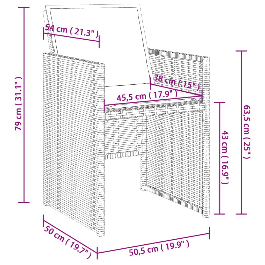 Set di 4 sedie da giardino in polirattan grigio con cuscini