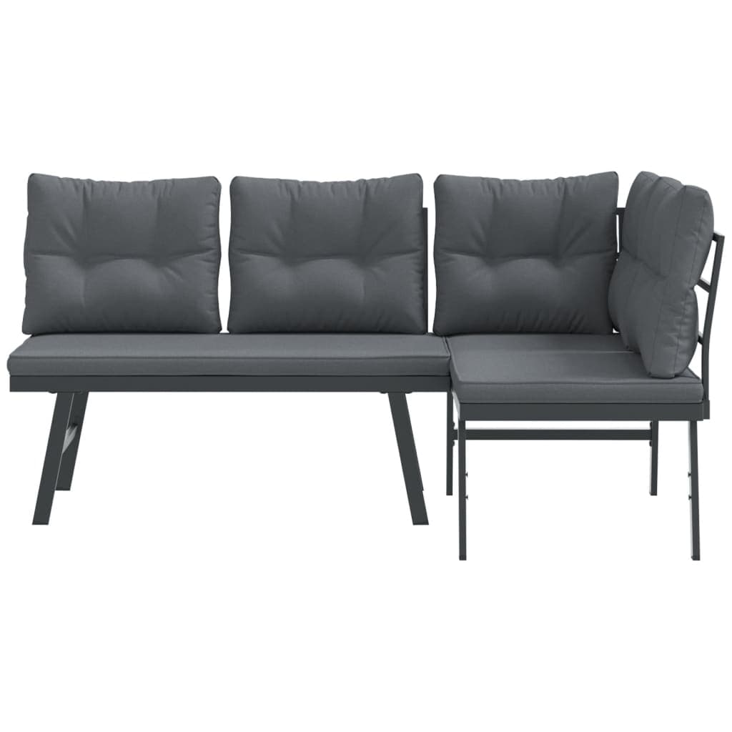 Gartenbänke mit Polstern 2er-Set schwarz Stahl