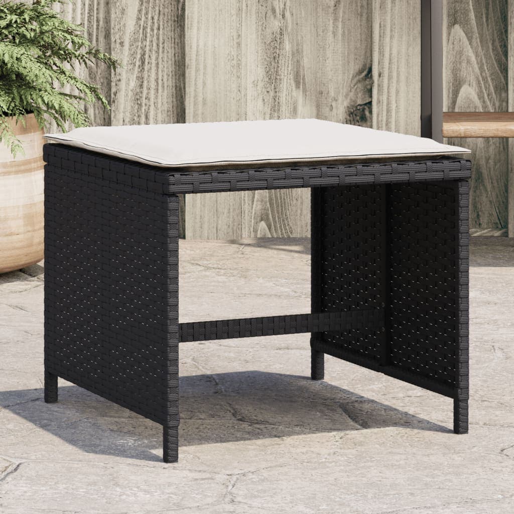 Gartenhocker Polster 4er Set Schwarz Poly-Rattan