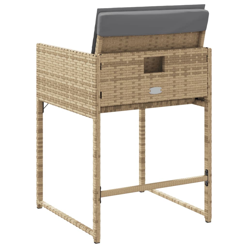 Sedie da giardino con cuscini, set da 4, beige, polirattan