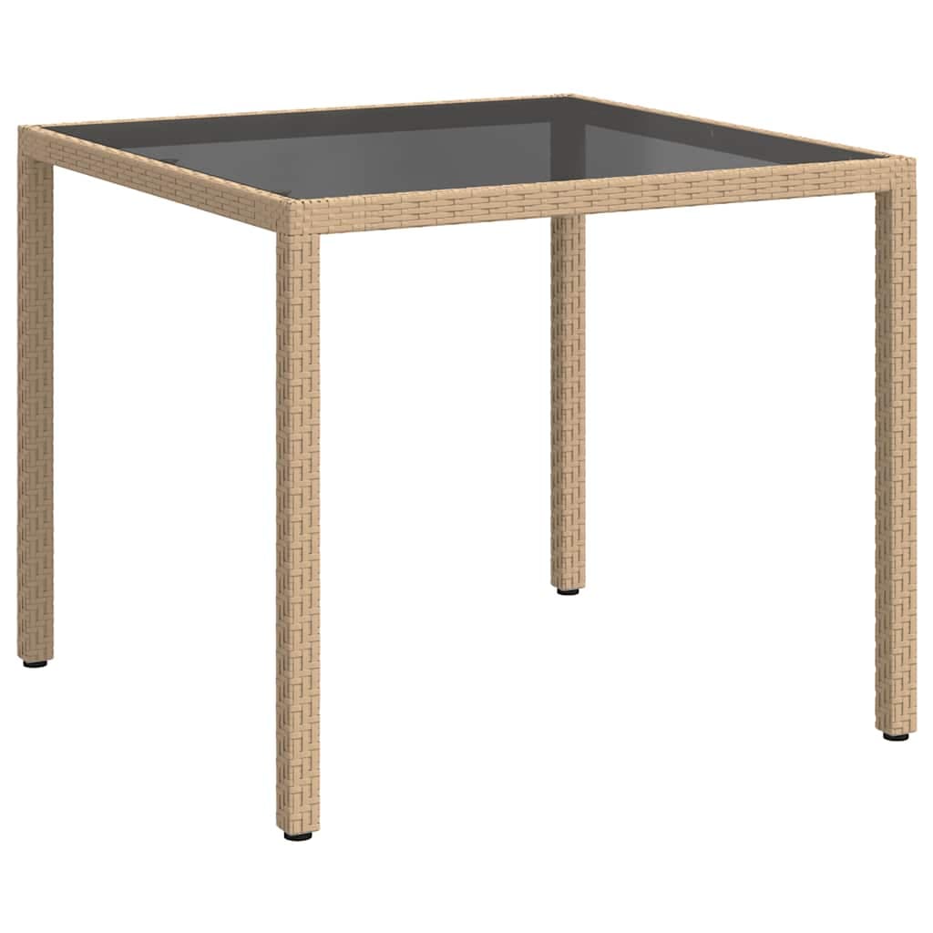 Tavolo da giardino 90x90x75 cm vetro polirattan beige