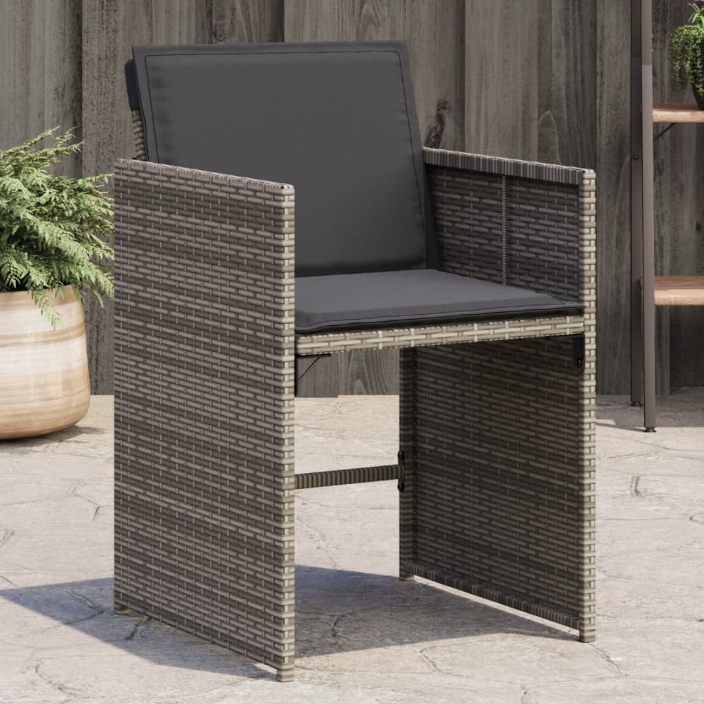 Set di 4 sedie da giardino grigie in polirattan con cuscini