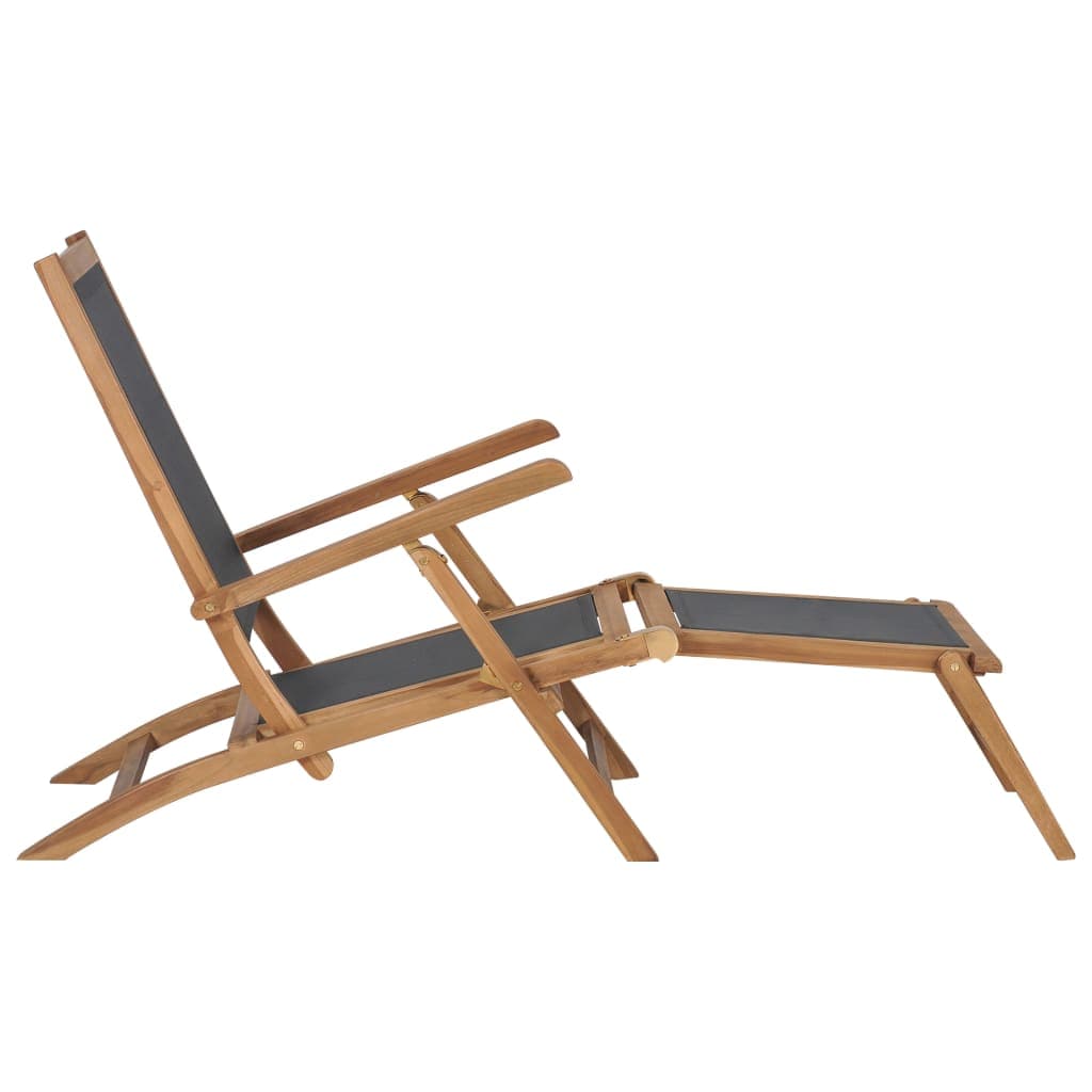 Tumbona con reposapiés de madera de teca maciza, negra