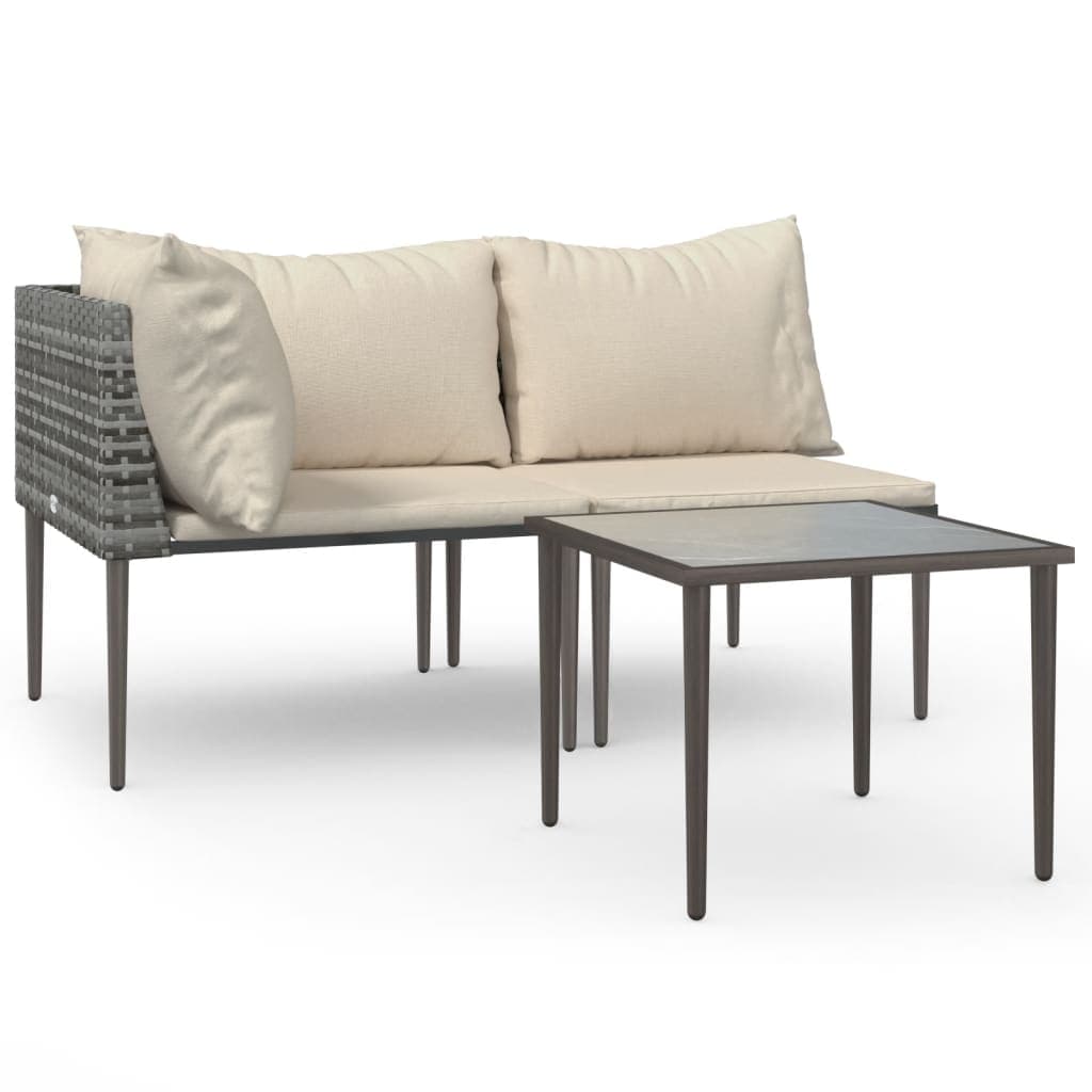 Set de salón de jardín 3 piezas con cojines, gris