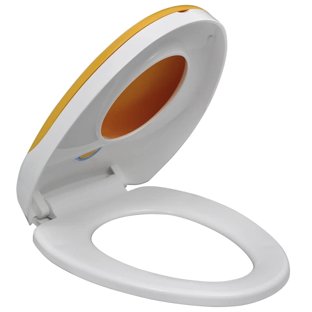 Sedile WC con chiusura soft-close per adulti e bambini, bianco-giallo