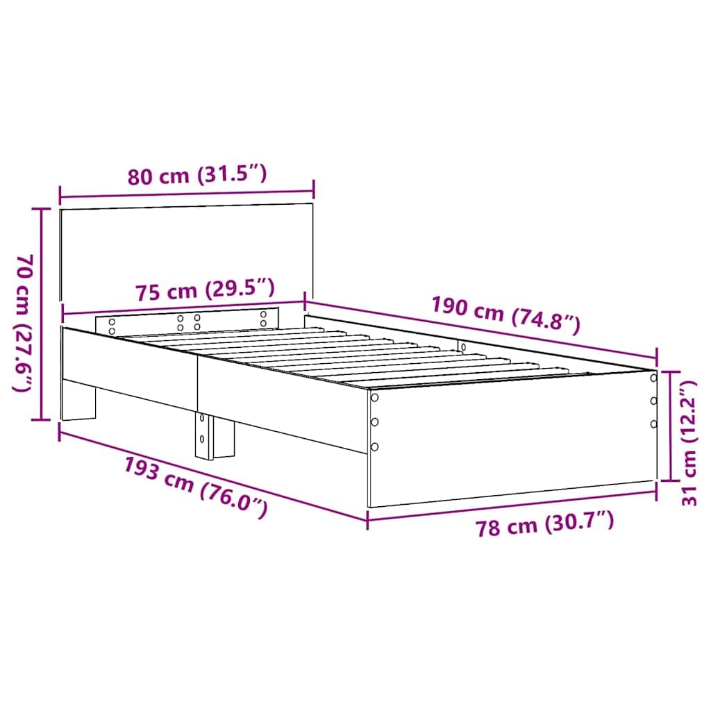 Bettgestell Altholz Kopfteil 75x190 cm