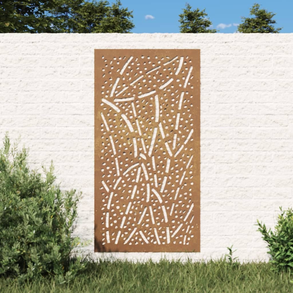 Gartenwanddekoration 105x55 cm aus Cortenstahl mit Blattmotiv