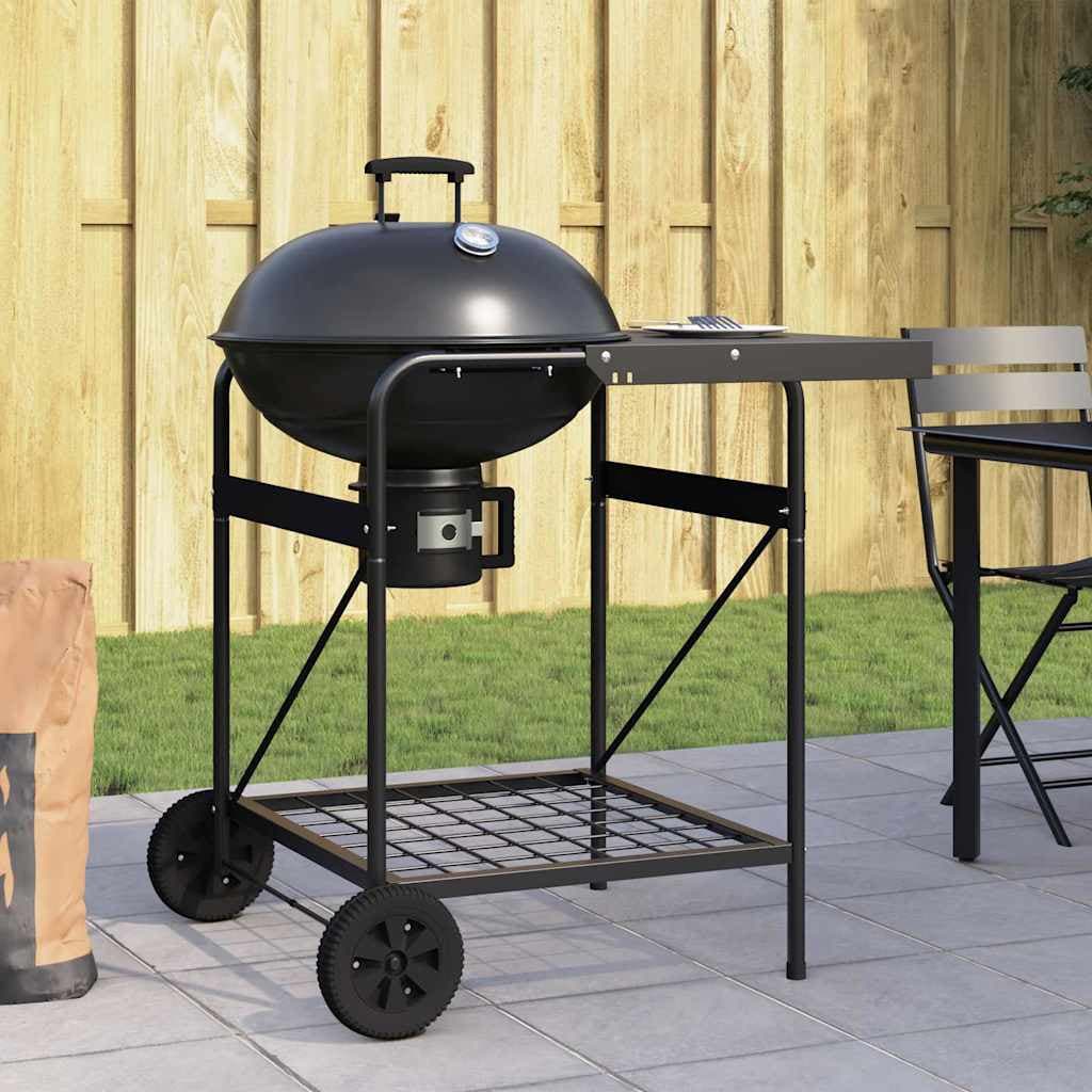 Grill da giardino in metallo nero con ruote