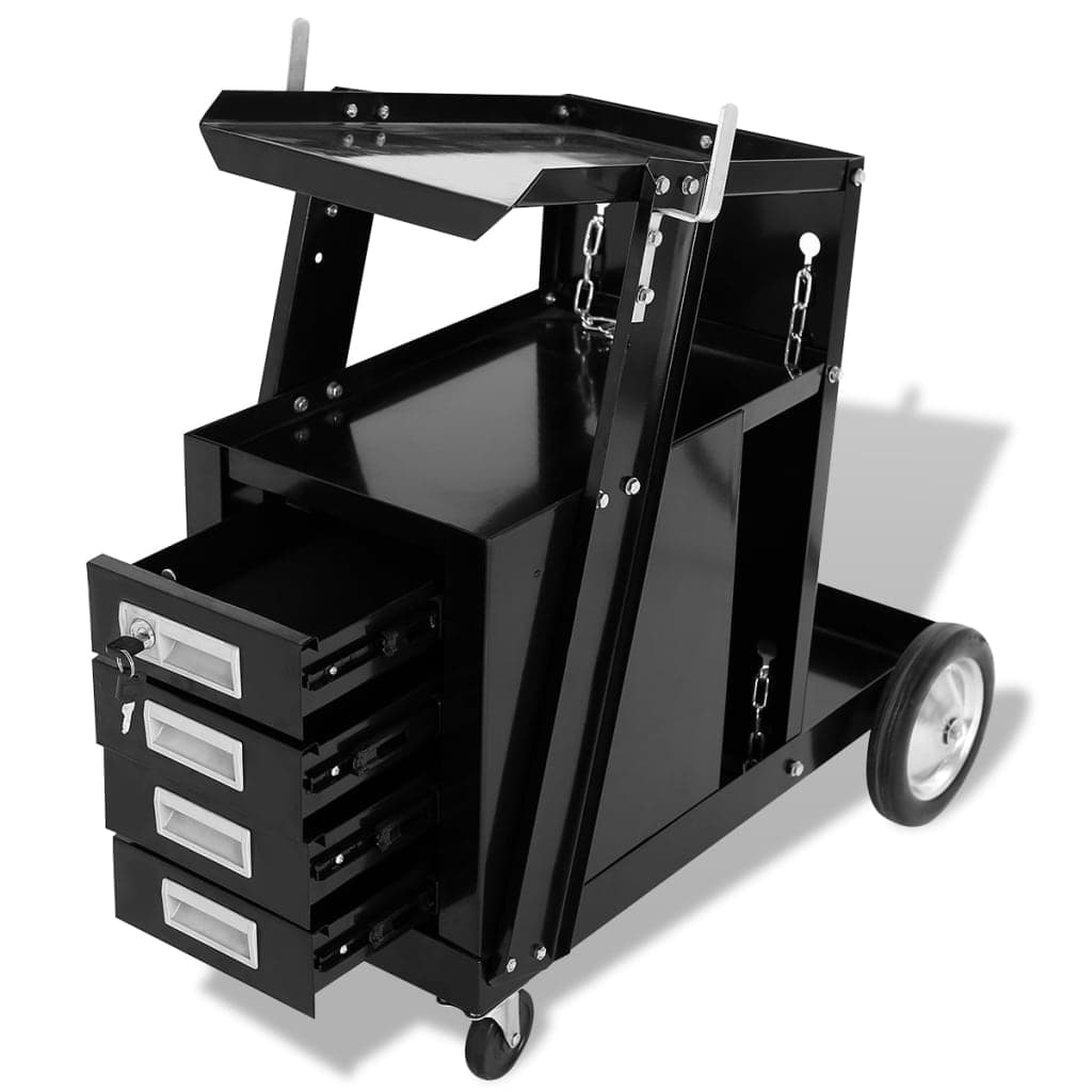 Carro de soldadura con 4 cajones, Negro
