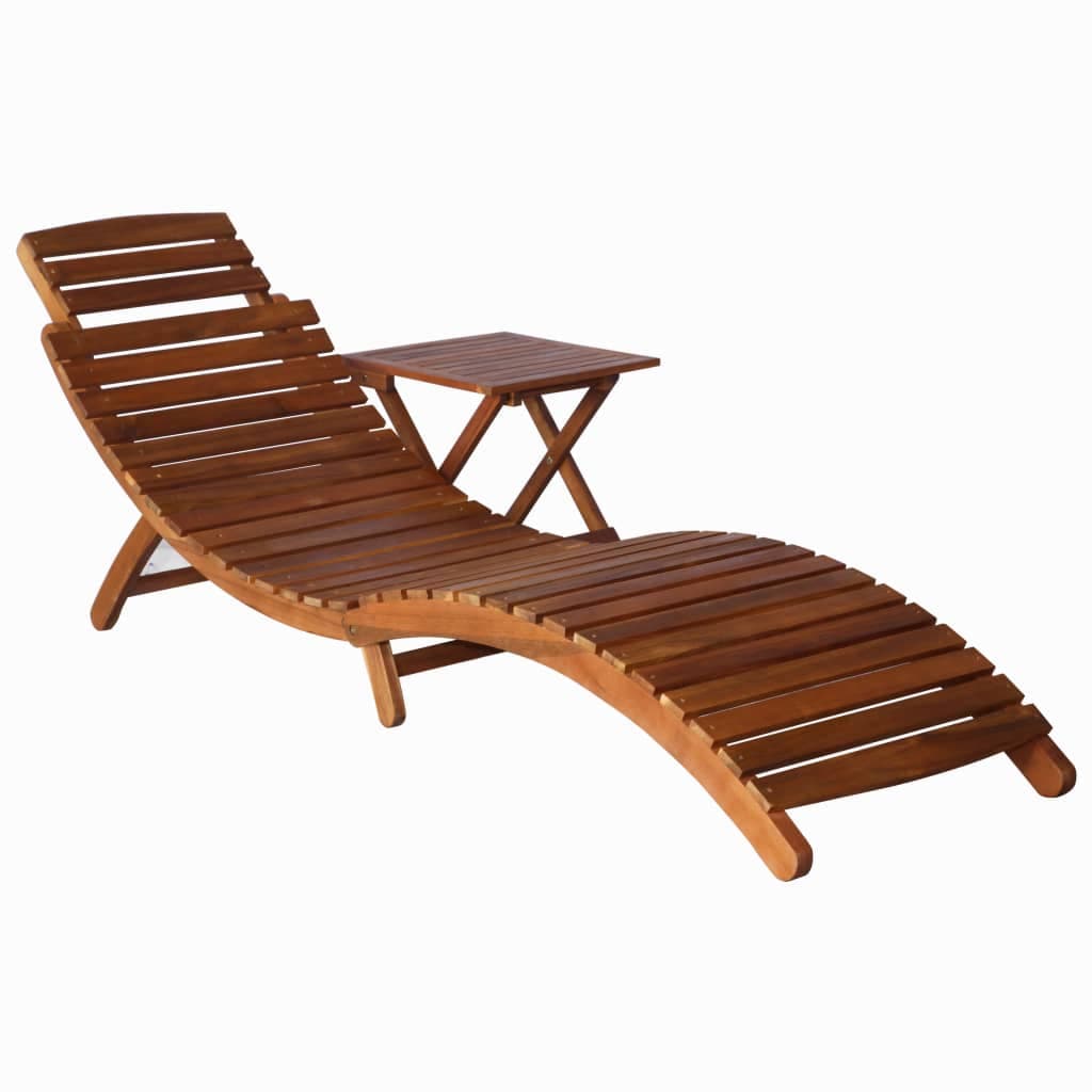 Lettino con tavolino in legno massello di acacia, marrone