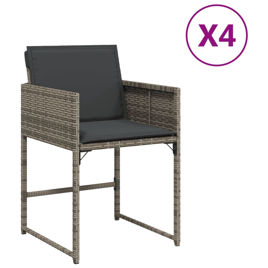 Set di 4 sedie da giardino grigie in poli-rattan con cuscini