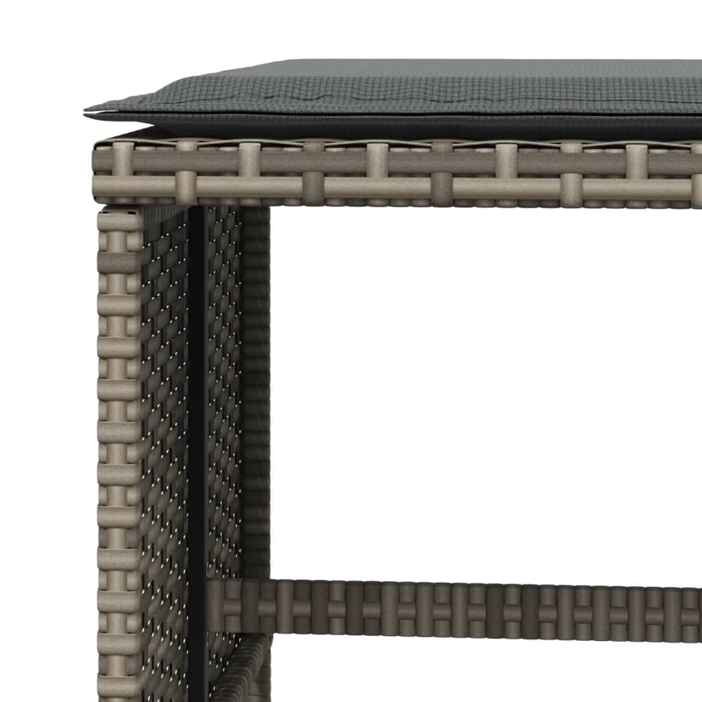 Set di 4 sgabelli da giardino con cuscini, grigio, polirattan
