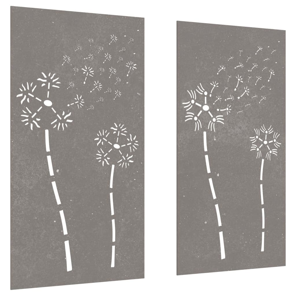2er Set Cortenstahl Wanddeko Garten, Blumenmotiv