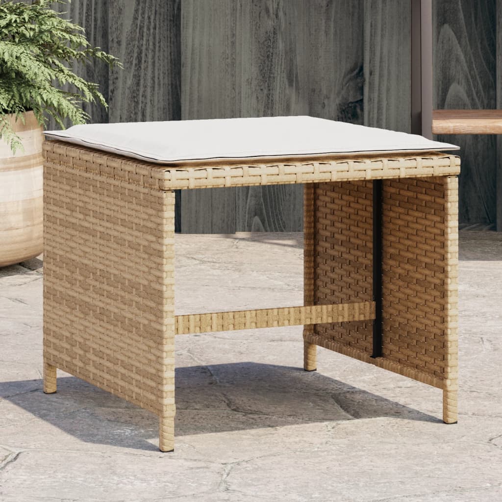 Set di 4 sgabelli da giardino con cuscini, beige