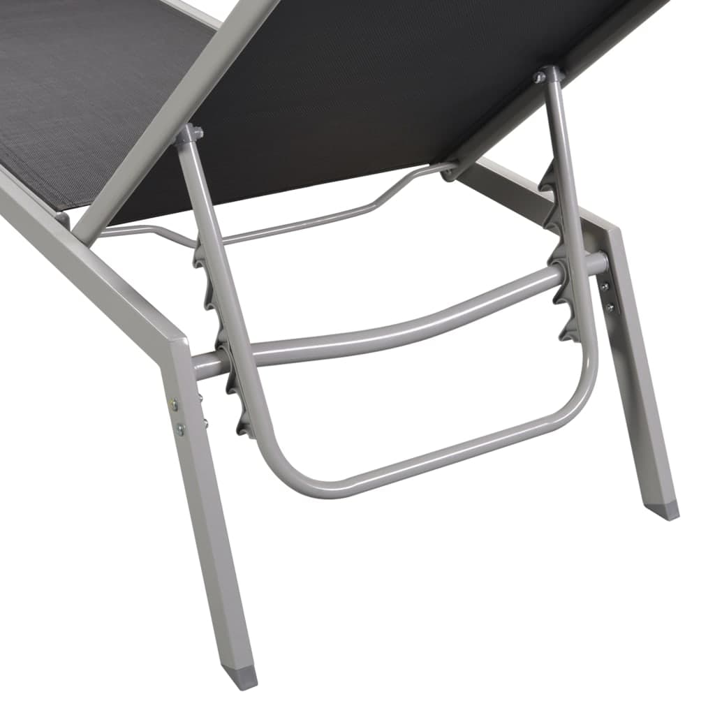 Sun Loungers 2 Stück mit Tisch Stahl Textilene Schwarz