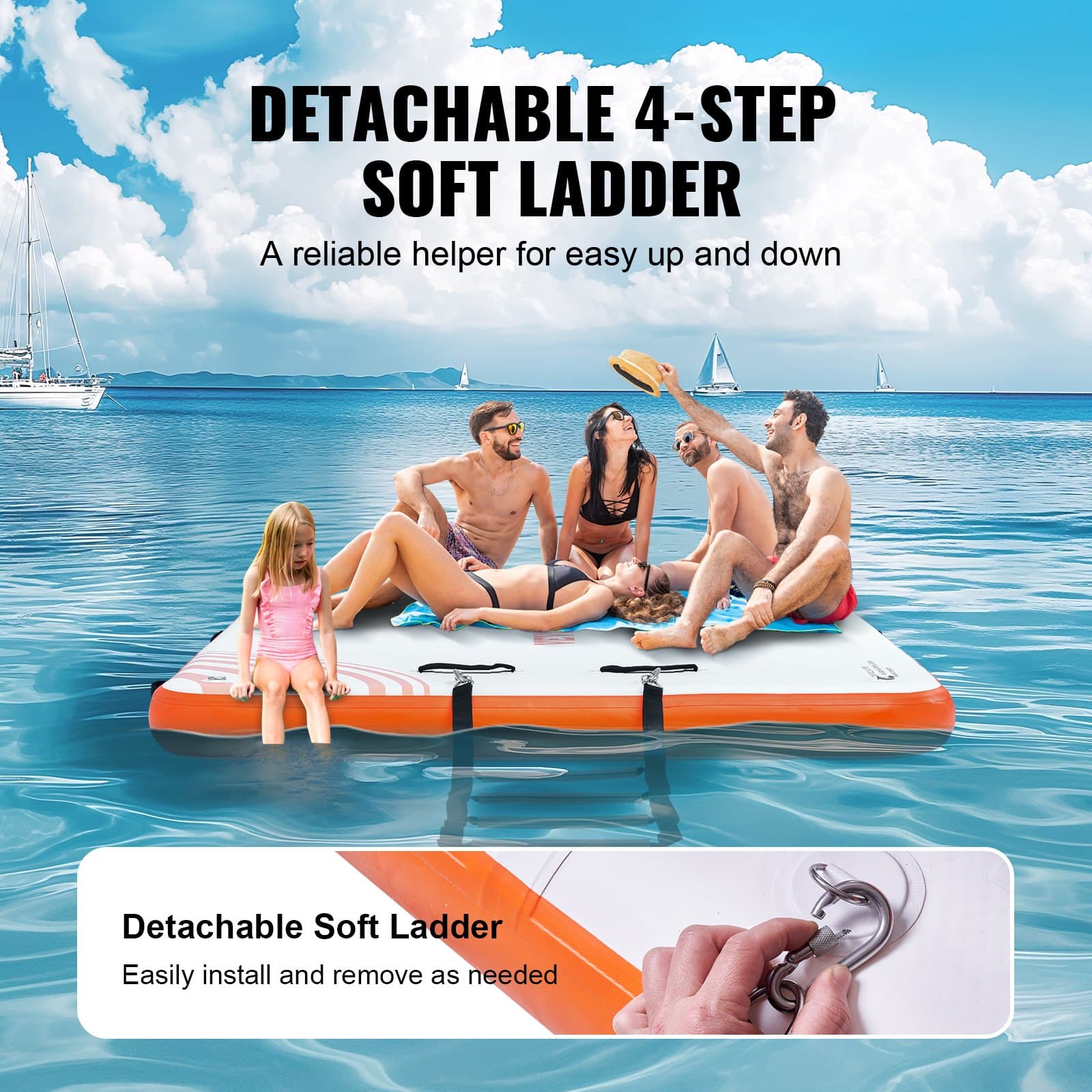 Inflatable Floating Dock, 8 X 5FT Inflatable Dock Platform, Non-Slip Water Floating Dock Mat With Portable Carrying Bag & Detachable Ladder, Floating