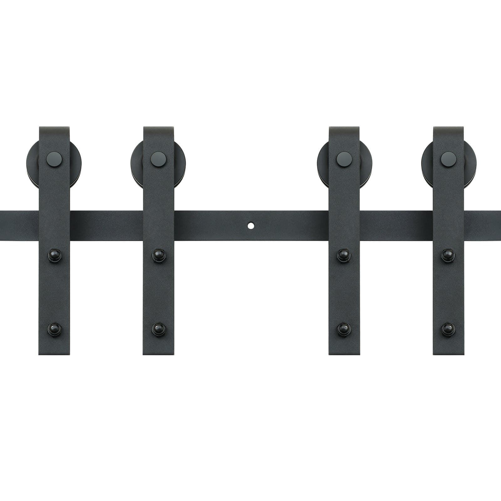 Kit di hardware per porta scorrevole da fienile di 8FT, kit di binario per porta da fienile pesante da 330LBS per porte doppie, adatto per una larghezza totale di 3,7-4,3FT e uno spessore di 1,3'-1,8' per un pannello a 2 porte