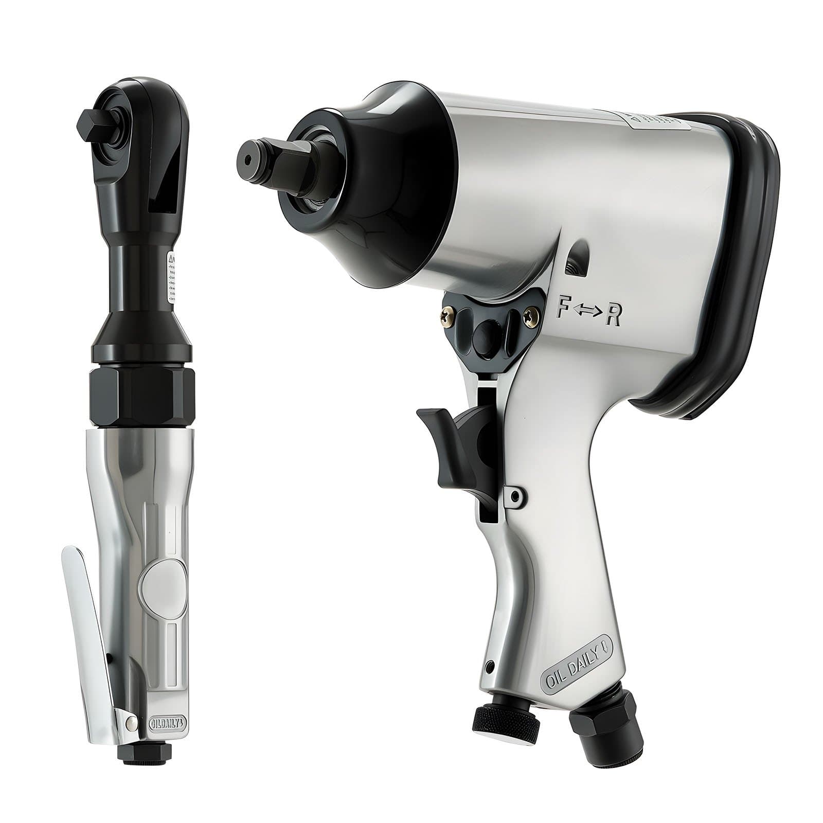 Kit di attrezzi pneumatici professionale, combinazione di 2 Air Impact Wrench & 3 8 Ratchet Wrench, 19 pezzi - Include 10PCS CR-V Steel Impact Socket Set & Portachiavi