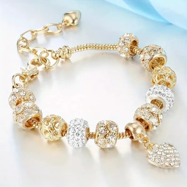 Braccialetto fai-da-te con perline, Accessorio di moda in lega multi-elemento di acciaio inossidabile e rame con strass