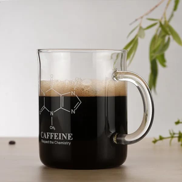 1 PCS Ruban adhésif transparent avec tasse en verre borosilicate, tasse à café, tasse à partager le café avec identification d'échelle