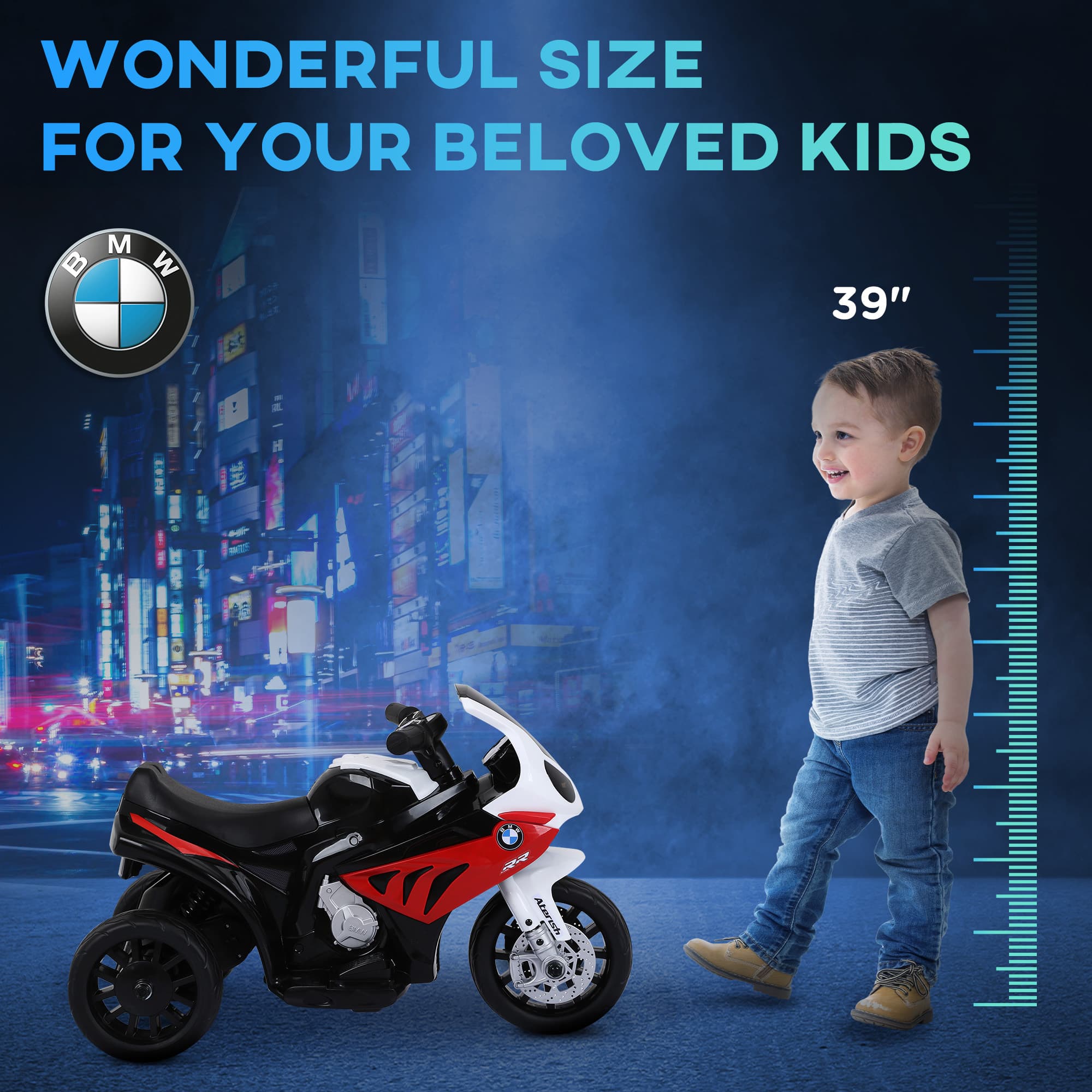 6V 3 Wheeled Electric Motorcycle, Kids Motorcycle Licensed BMW with Headlight, Music, Red