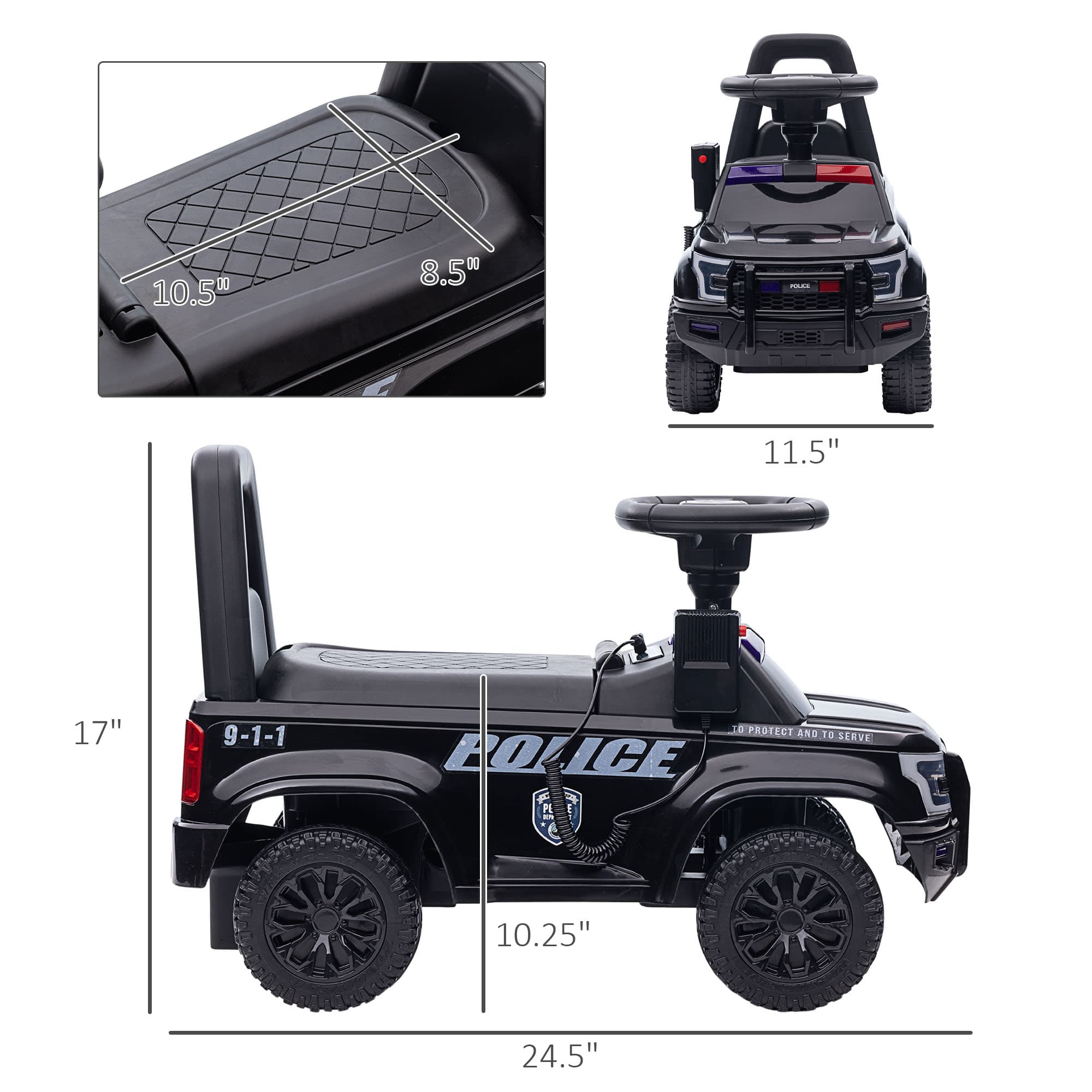 Kids Push Ride On Car with Working PA System and Horn, Police Truck Style  Foot-to-Floor Sliding Car for Boys and Girls with Under-Seat Storage, for 1