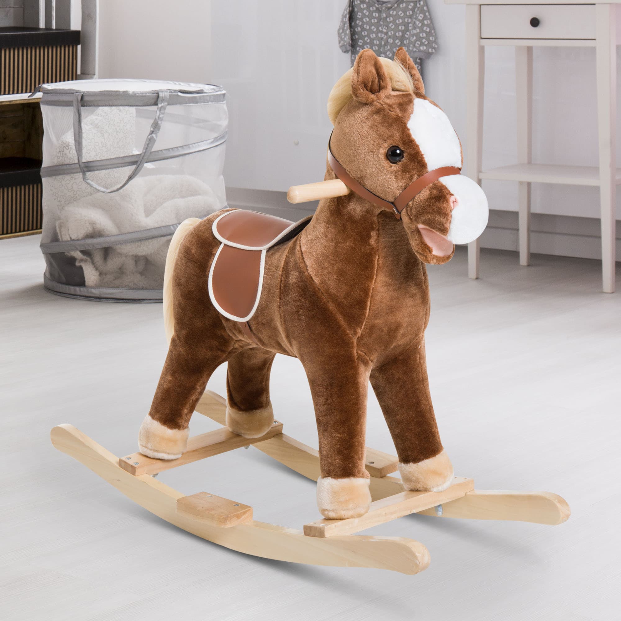 Poney berçant en peluche pour enfants avec sons réalistes pour les enfants de 3 ans - Marron