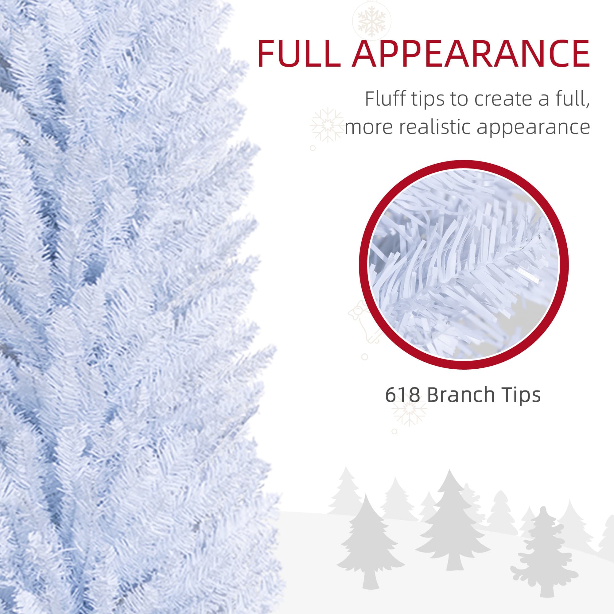 8ft Unlit Pencil Artificial Christmas Tree with Realistic Branches and 618 Tips, Plastic Base, White
